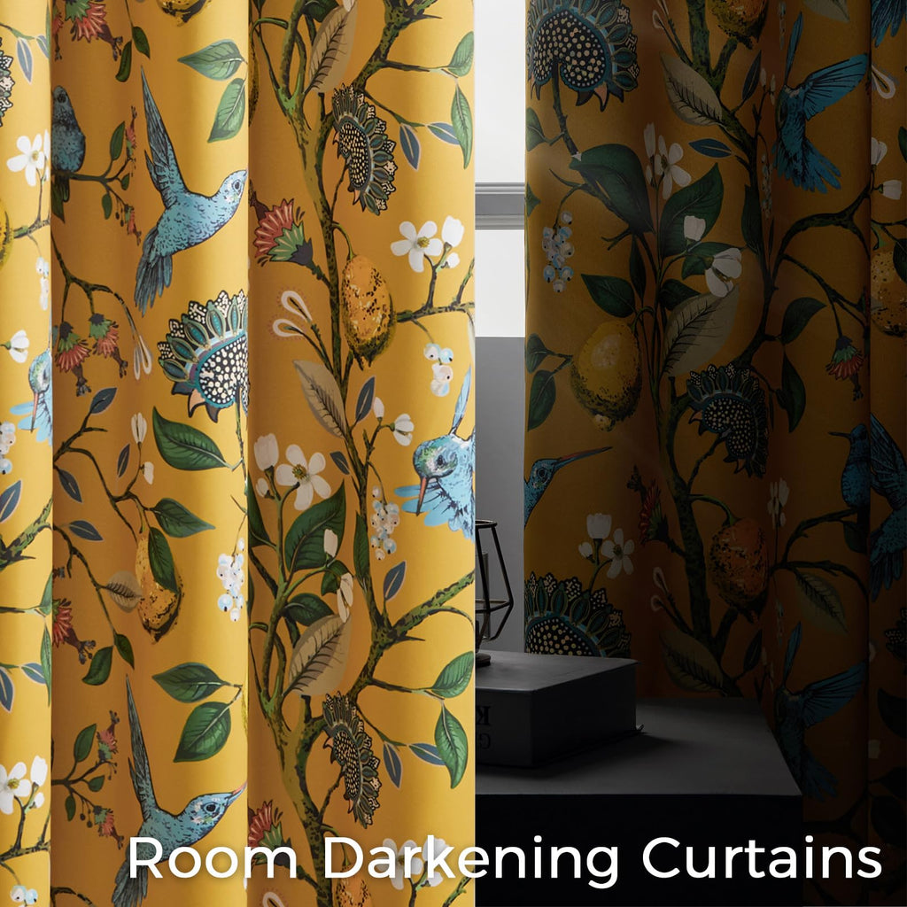 Sliding Door Patio Floral Curtains & Drapes, Blackout Extra Wide Room Divider Large Mustard Yellow Vintage Farmhouse