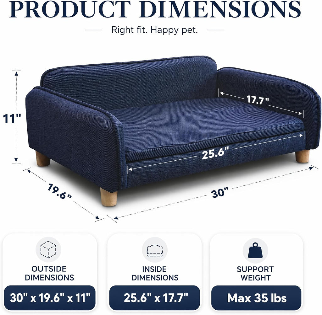 Dog Couch Bed for Small to Medium Dogs, Orthopedic Bolster Dog Sofa Bed with Removable Washable Cover, Elevated Pet