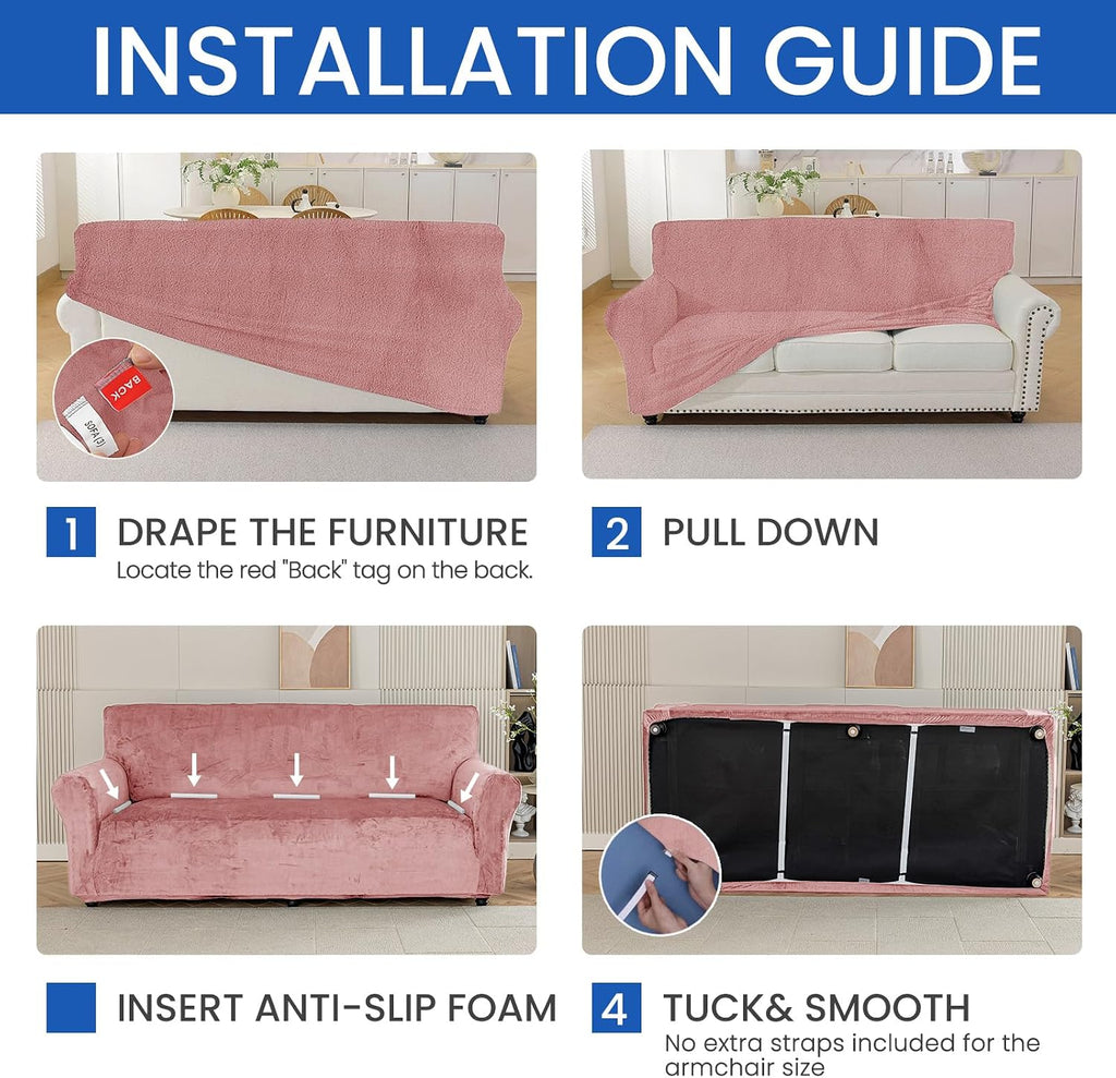 Velvet XL Sofa Cover, Stretch Washable Slipcover for Pets, Pink
