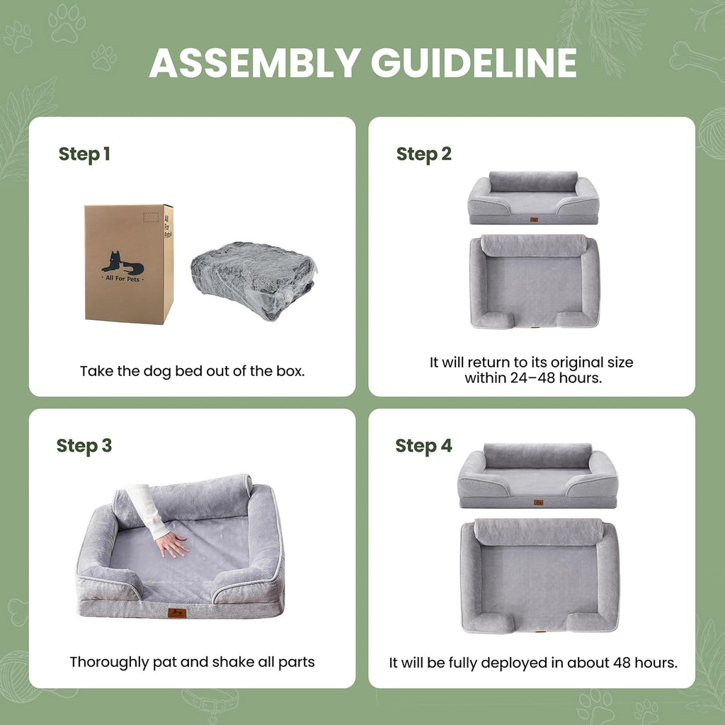 XL Orthopedic Dog Bed for Large Dogs, Removable Washable, Grey