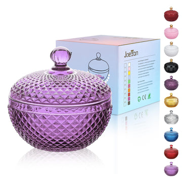 12 oz Small Purple Glass Jewelry Box Jars with Lid, Embossed Glass Candy Dishes, Diamond Faceted Food