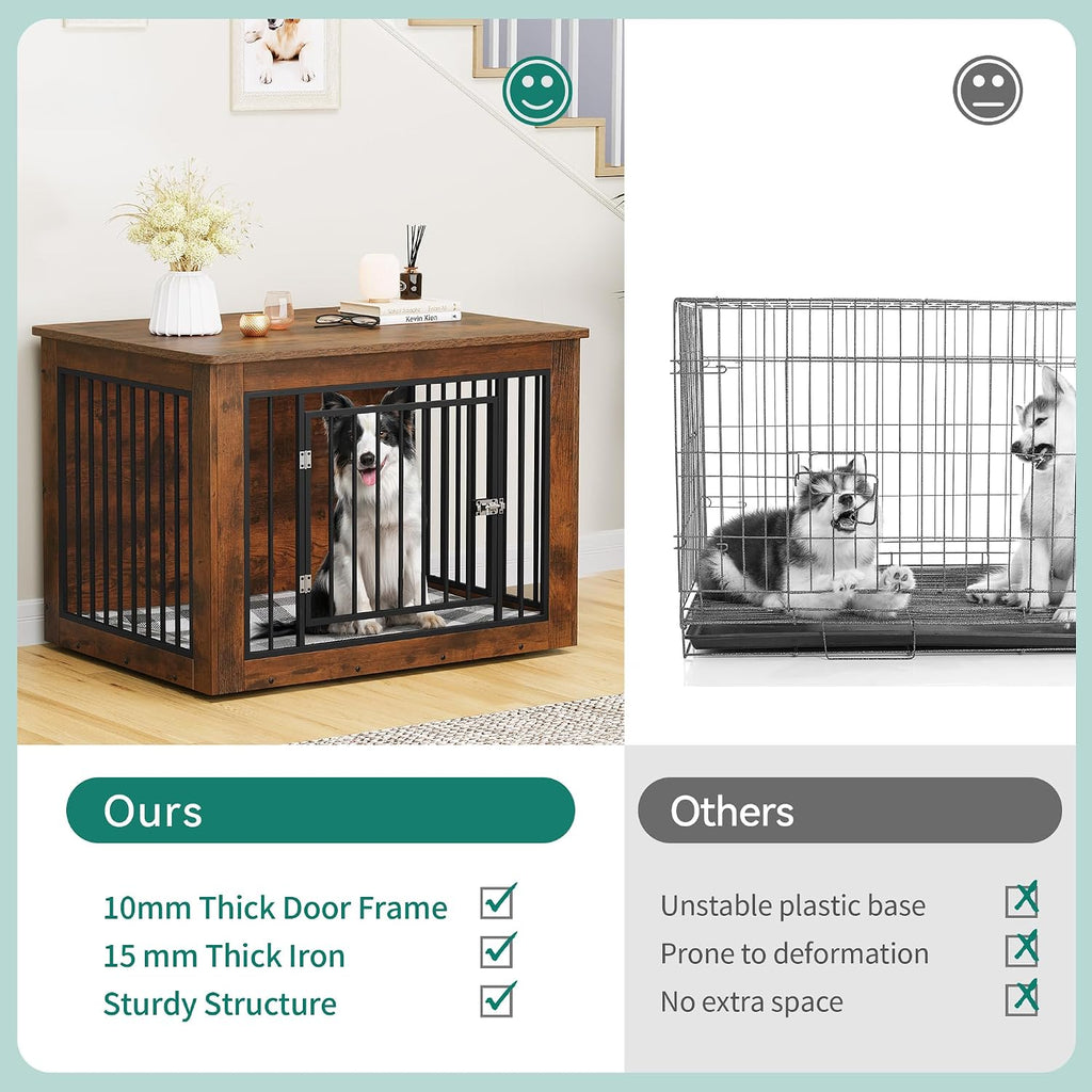 Dog Crate Furniture 2-in-1 Iron-Wood Fusion up to 60 lb