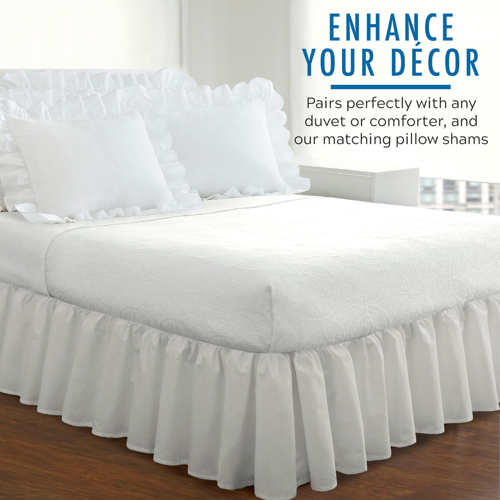 Ideas Bedding Ruffled Bed Skirt, Classic 14" Drop Length, Gathered Styling, Twin, White FRE30114WHIT01
