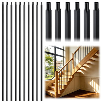 Square Metal Stair Balusters 1/2" Hollow Wrought Iron Spindles for Indoor Staircase & Deck Railing 44" Long Plain