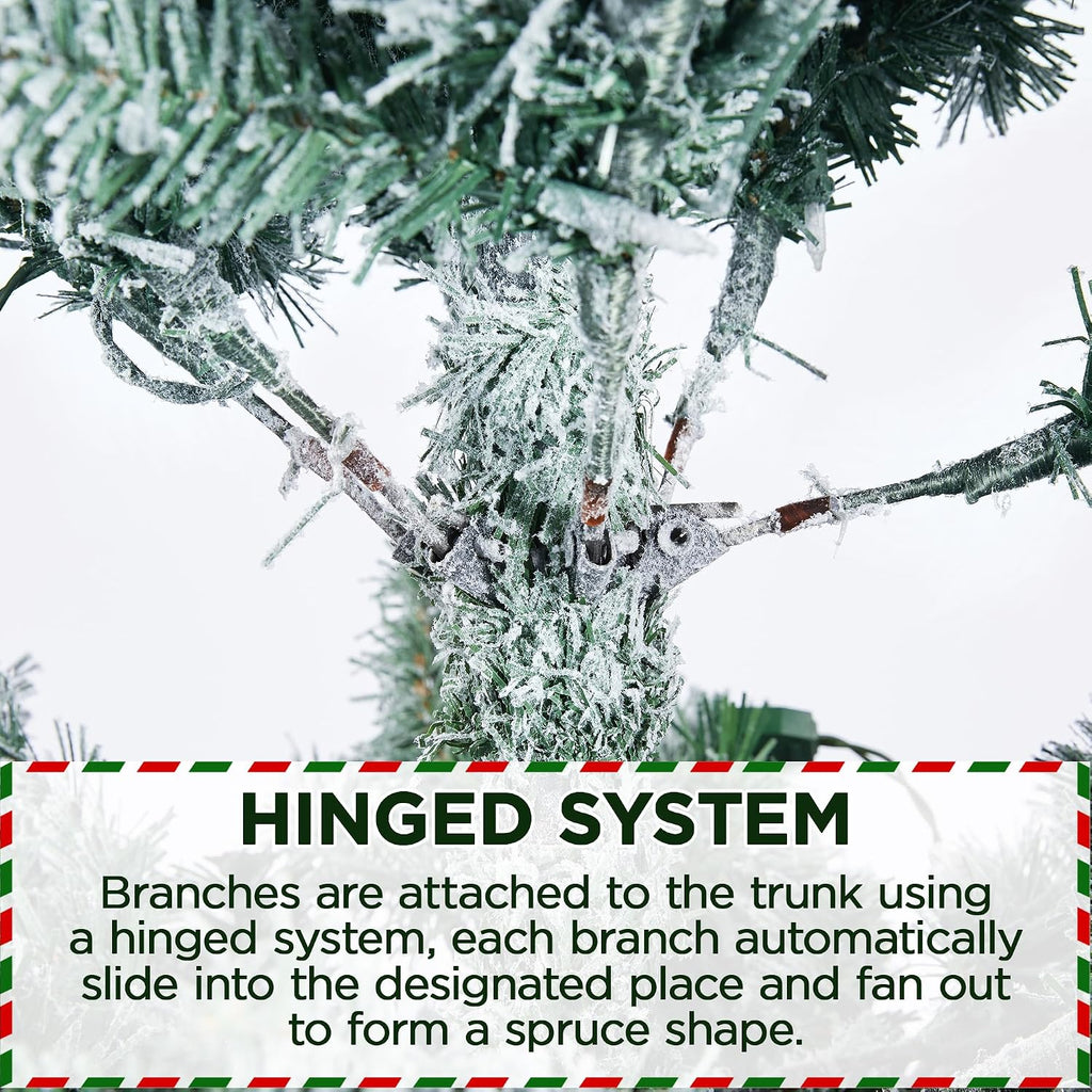 Pre-lit Snow Flocked Pencil Christmas Tree, Green & White