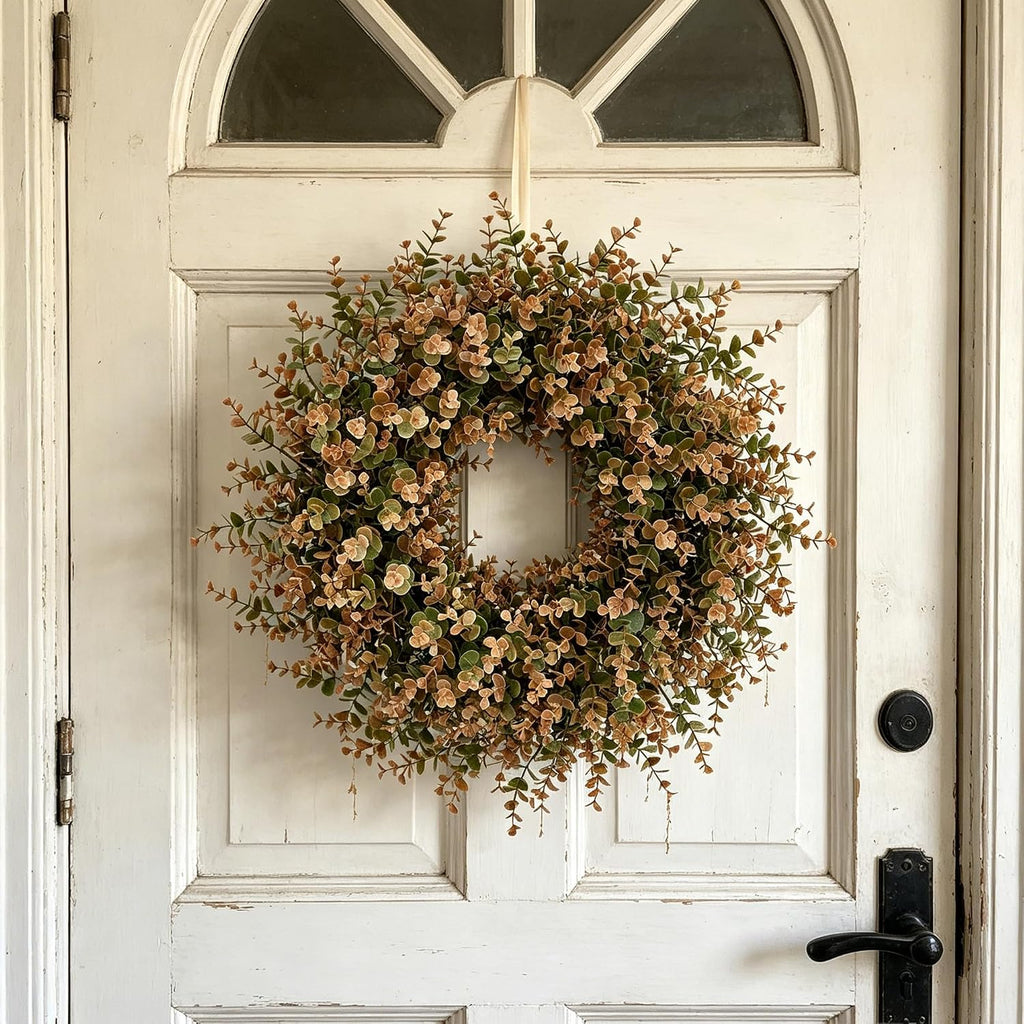 Large Artificial Fall Wreath Eucalyptus Leaves for Front Door Outdoor Decor