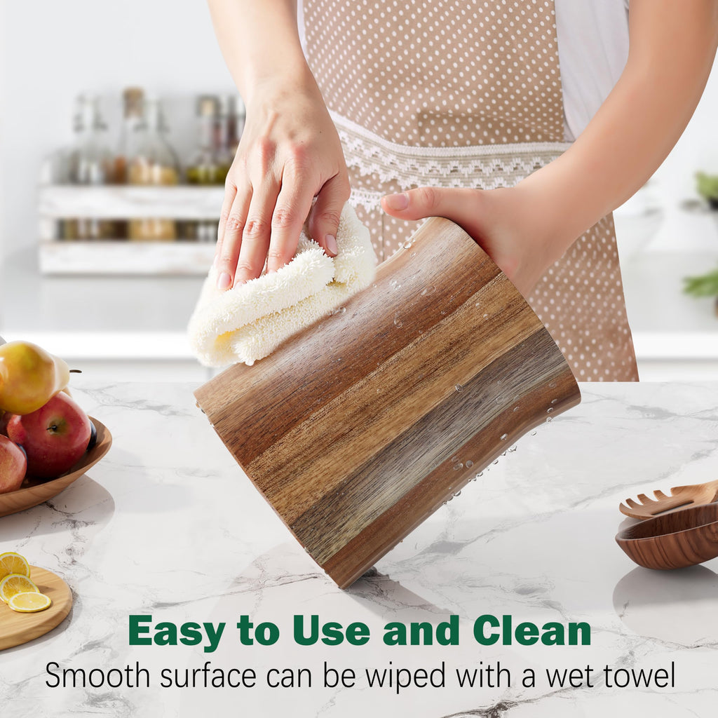 Utensil Holder, Acacia Wood Utensil Holder Counter, 360° Rotating Cooking Utensil Crocks for Countertop, 7.2" Large