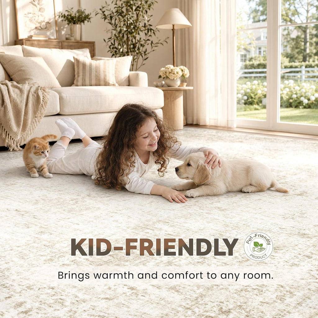 Area Rugs : Washable Vintage Boho Medallion Non Slip Low Pile Rug Soft Retro Distressed Stain Resistant Indoor