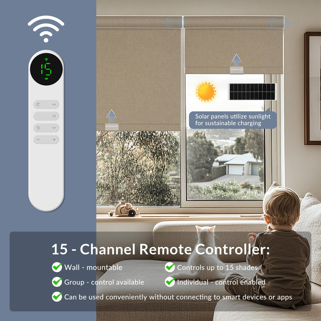 Motorized Roller Blinds - 100% Blackout Smart Electric Shades with Remote, Compatible with Alexa/Google Home/HomeKit