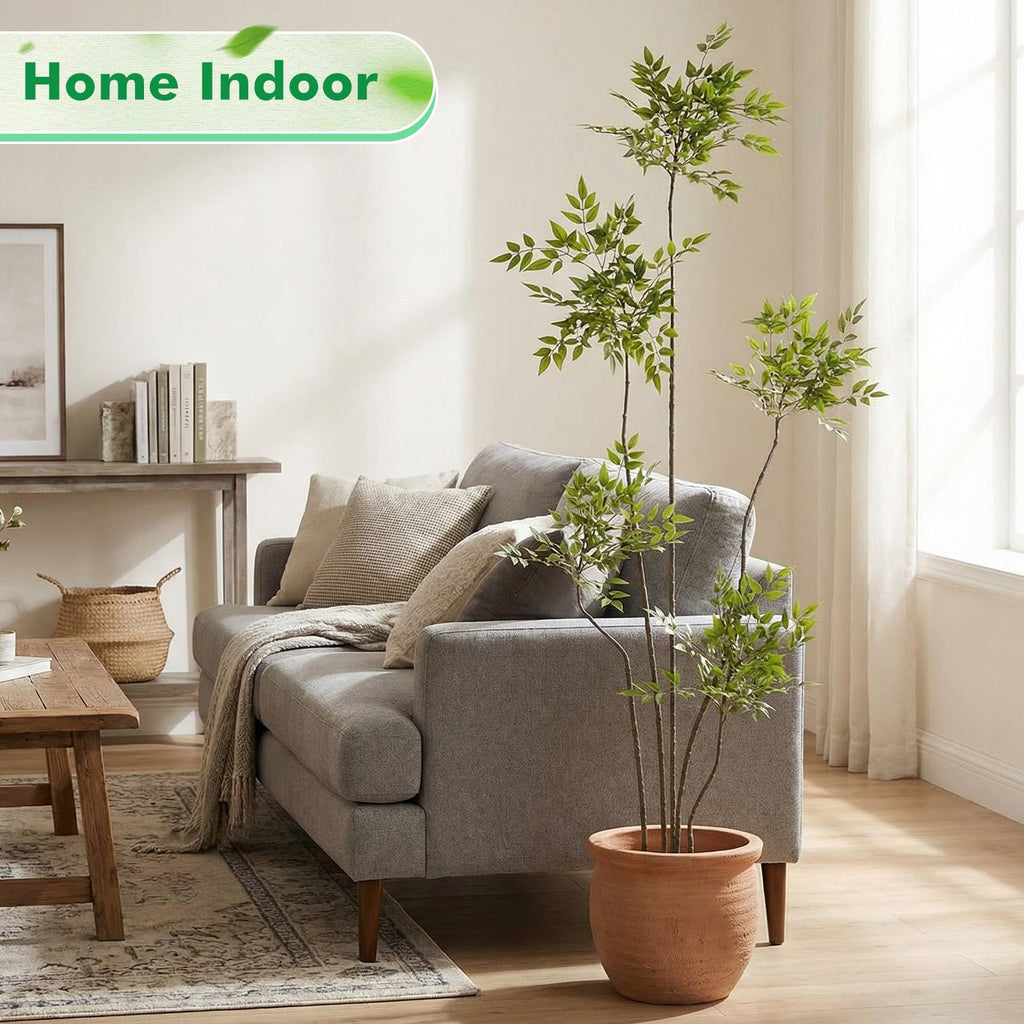 7ft Faux Bamboo Tree Nandina, Artificial Floor Plant, Green