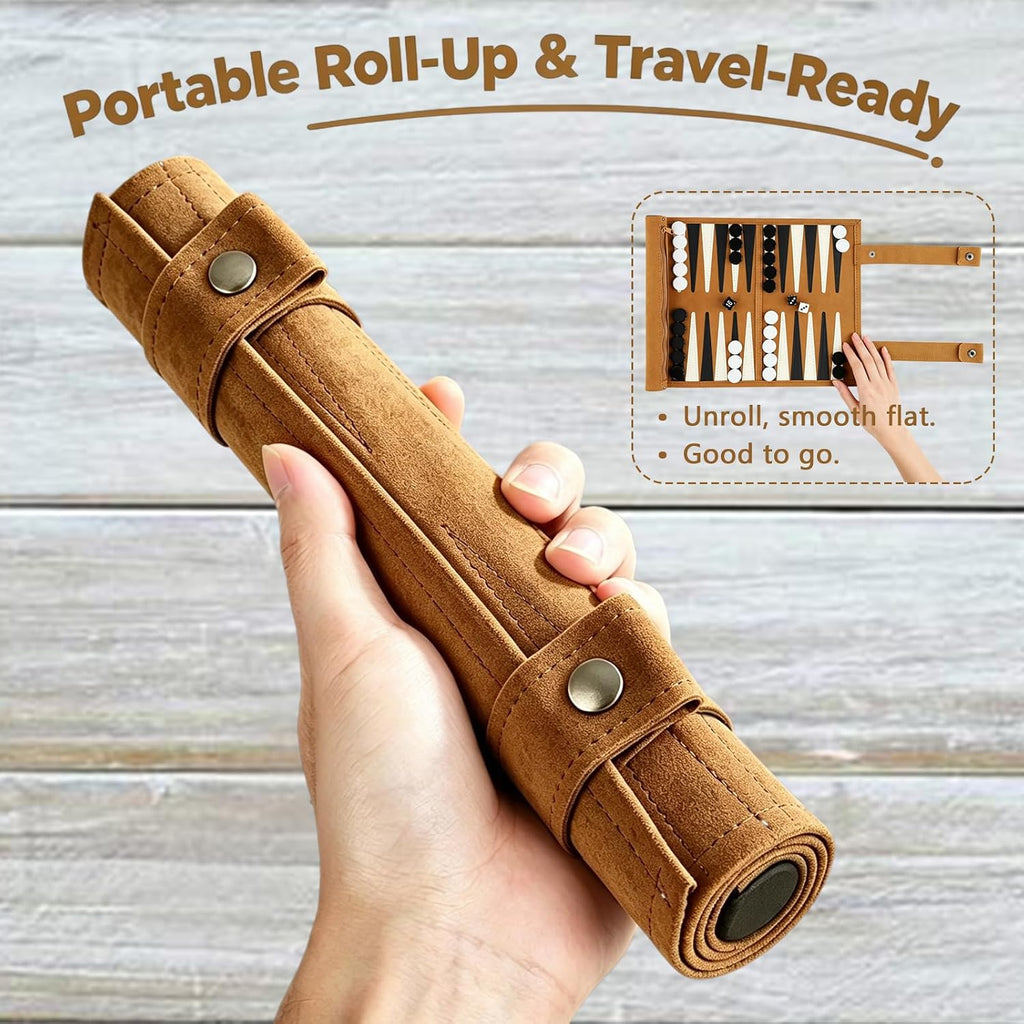 Travel Backgammon Set, Lightweight Roll-up Classic Board Game Travel Backgammon Sets for Adults, Portable Chess Set