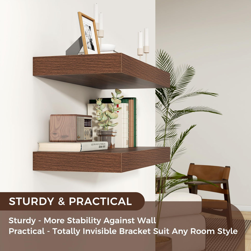 40 Inch Floating Shelves for Wall, 12"D Wood Storage Shelves, Walnut Finish