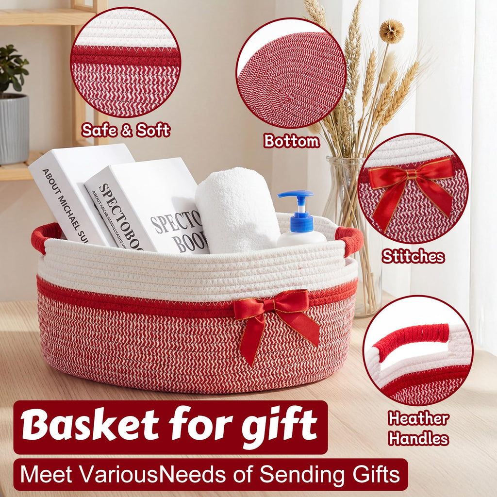 Woven Basket for Gift Empty, Red, 14*10*6.5 Inch