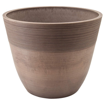 16-inch Plastic/Stone/Wood Composite Large Ribbed Planter - No Drainage Hole (Drillable), Indoor/Outer Garden