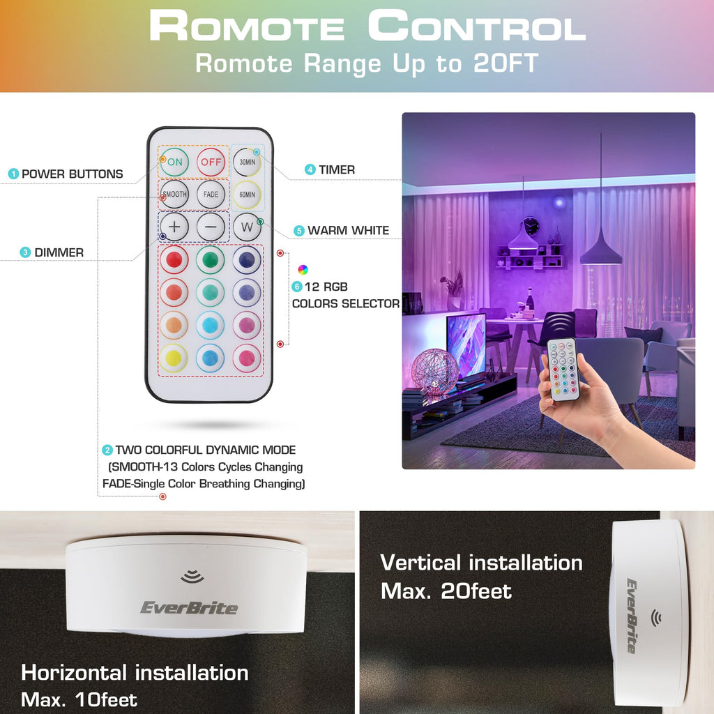 Puck Lights with Remote, RGB 13 Color Changing Lights with Dimmer