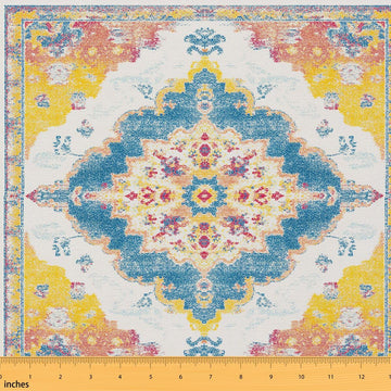 Ethnic Floral Fabric By The Yard, Boho Retro Upholstery Fabric, Vintage Floral Exotic Decorative Fabric for Adults