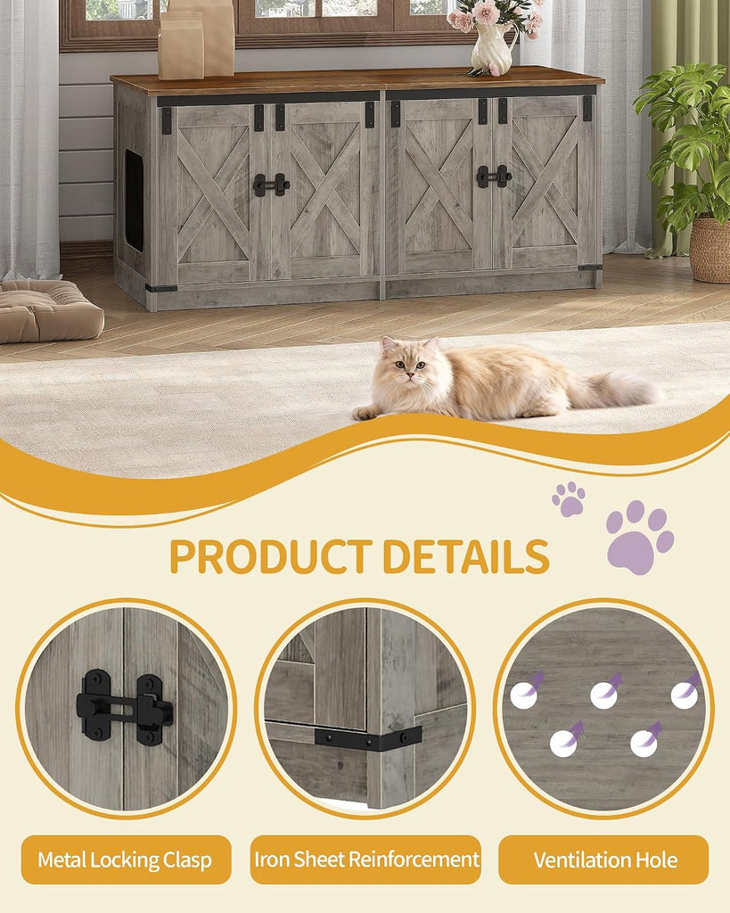 Cat Litter Box Enclosure for 2 Cats, Hidden Litter Box Furniture