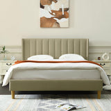 Upholstered Platform Bed Frame/Queen Bed Frame/Modern Geometric Double-Wing Design headboard/Linen Fabric/Easy to
