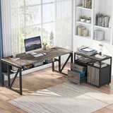 L Shaped Desk with Drawer Cabinet, 63" Executive Computer Desk and lateral File Cabinet