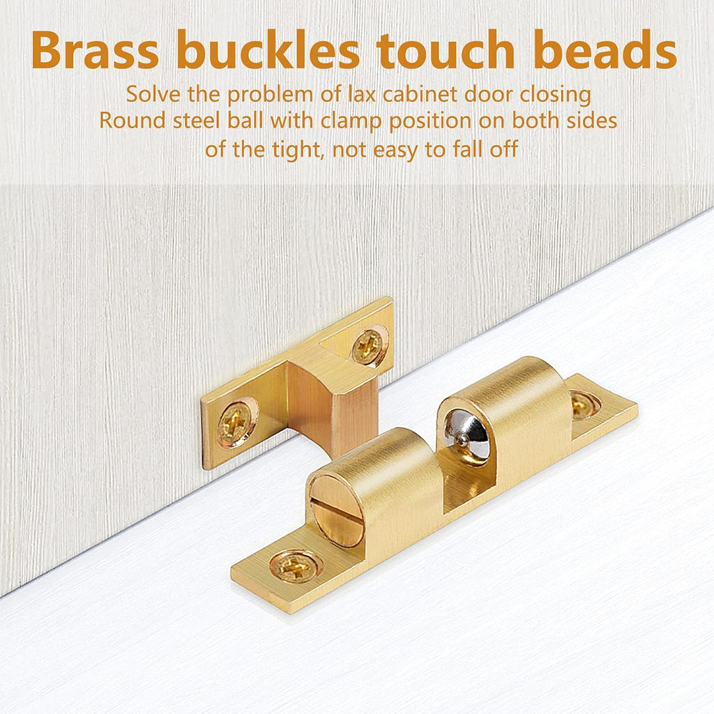 10 Pcs Solid Brass Cabinet Door Catch, Dual Ball Tension Latch 2" Closet Ball Roller Catch Latch with Screw (Gold, 50mm)