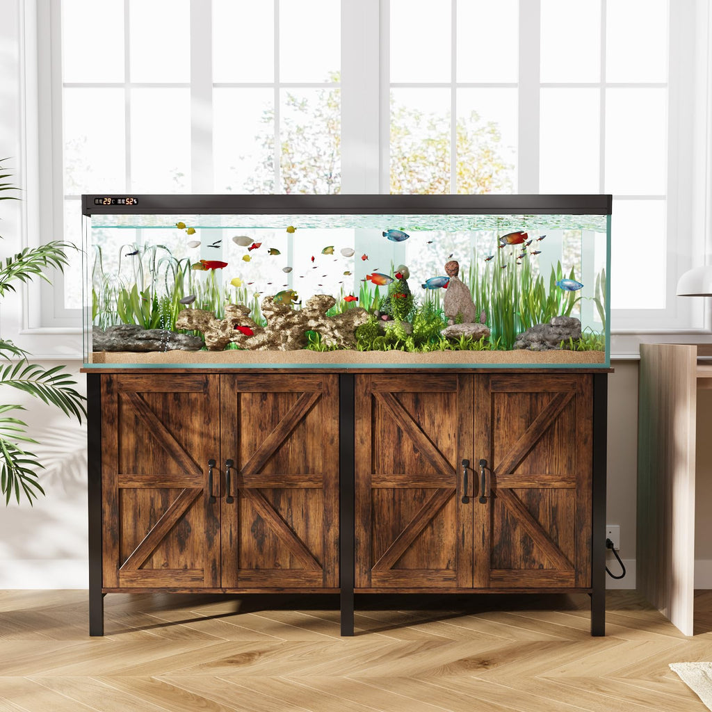 100-150 Gallon Fish Tank Stand with Power Outlet & Cabinet, Brown