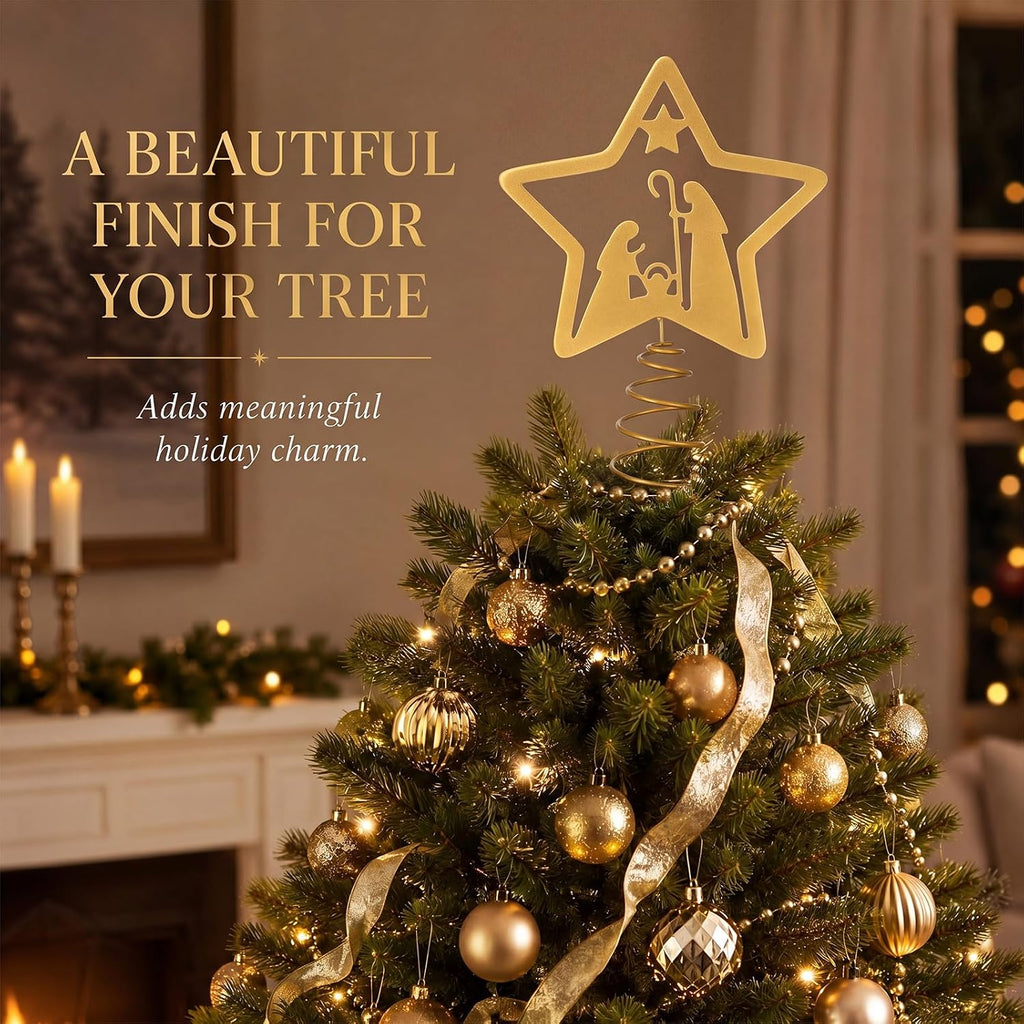 Nativity Christmas Tree Topper Metal Star Nativity Scene
