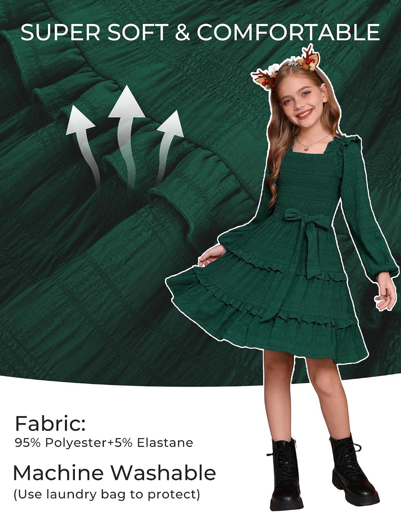 Girls Fall Long Sleeves Casual Christmas Party Festive Dresses