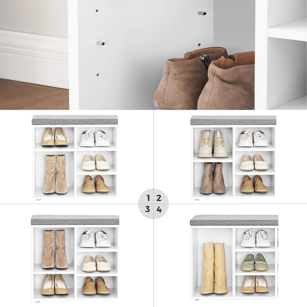 Shoe Bench with Cushion, 10 Compartments, 11.8 x 40.9 x 18.9 Inches
