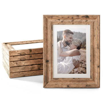 4x6 Picture Frame Set of 6, Rustic Photo Frame Wood Brown Walnut