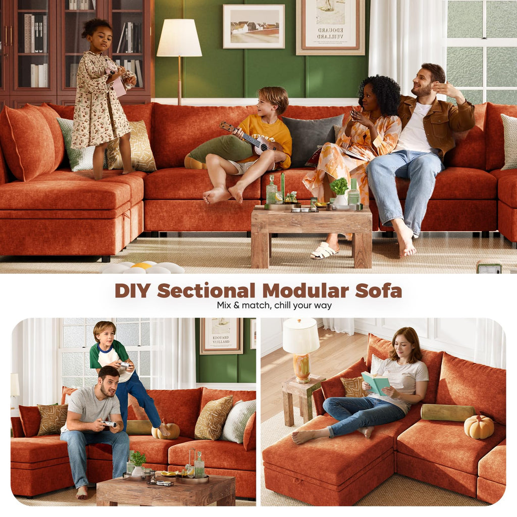 Luxury Modular Sectional Sofa, L-Shaped 3-Seat Couch with Storage Ottoman Deep Seat & Reversible Chaise Lounge