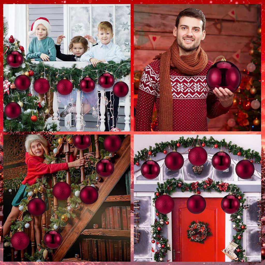 8 Pcs 6" Burgundy Christmas Tree Plastic Ball Ornaments
