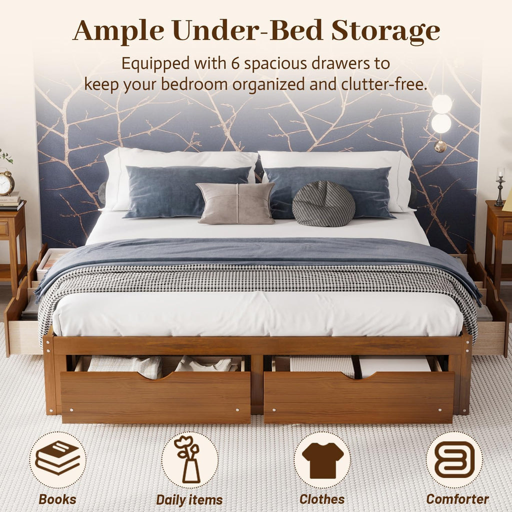 Japanese Low Solid Platform Bed Frame (Walnut, King)