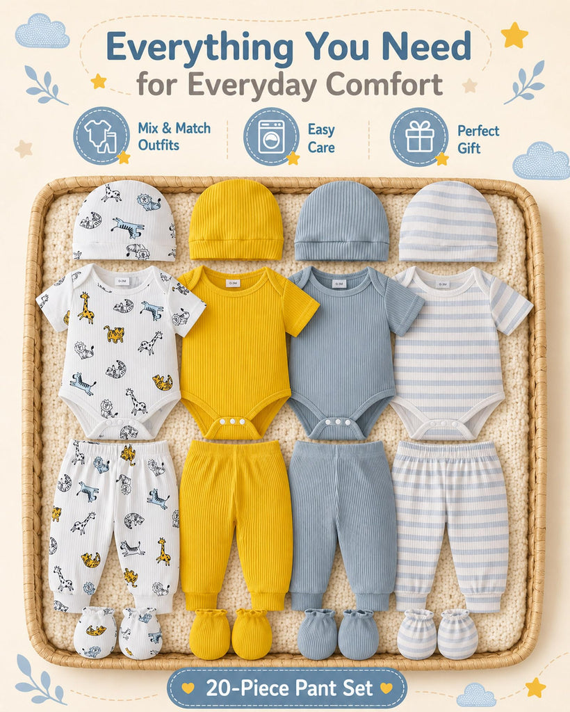 Newborn Baby Boy Clothes Infant Outfits 20 Piece Layette Gift Set Bodysuits Pants Hats Romper Clothing