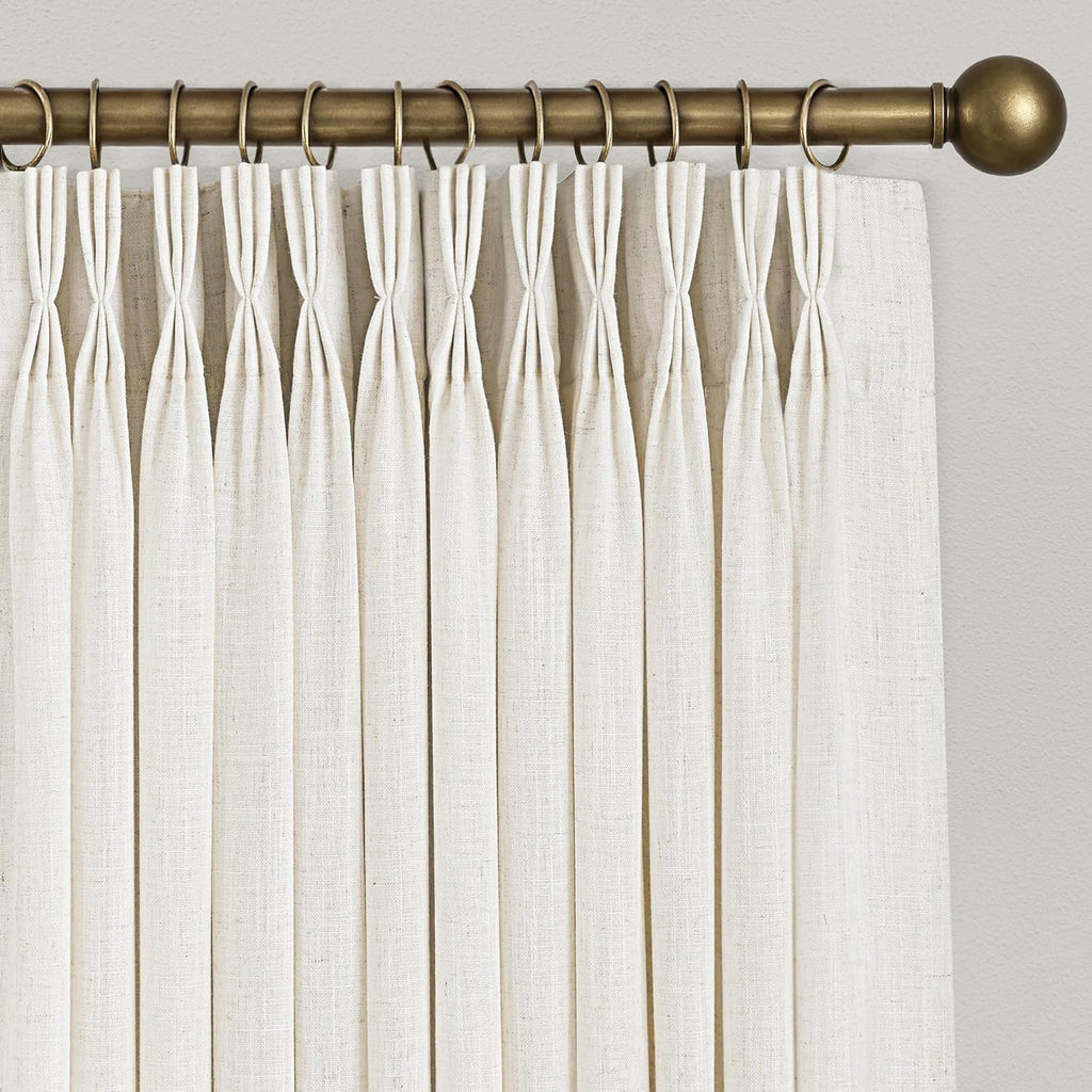 102 inch Long Pinch Pleat Linen Curtains 2 Panels Set for Living Room Sliding Door Natural Cream Light Filtering Semi