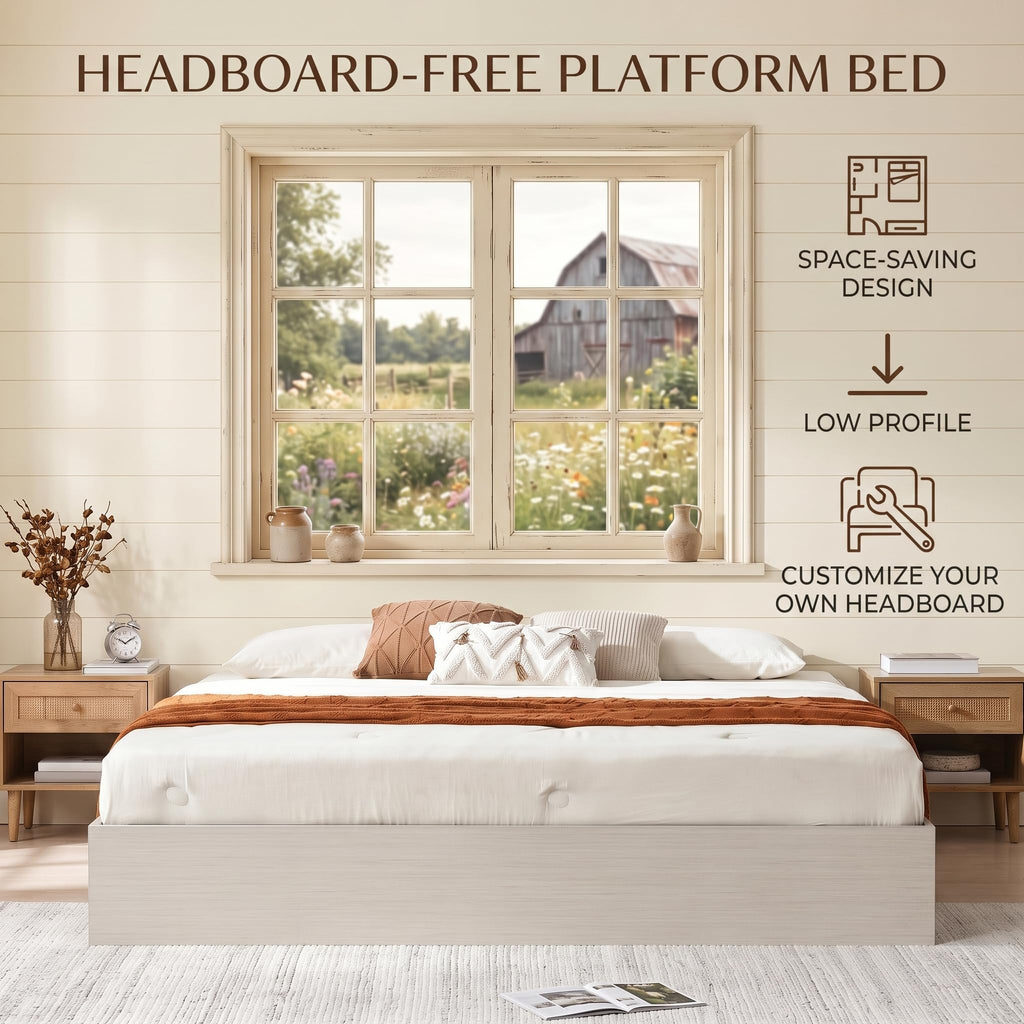 King Size Lift Up Storage Platform Bed Frame, Wood Bed Frame with Metal & Slats Support, Wooden Bed Frame Without