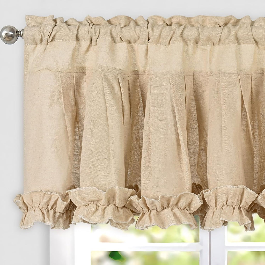 Linen Valances for Windows Farmhouse Window Valances with Ruffle Rustic Country Light Filtering Kitchen Valance
