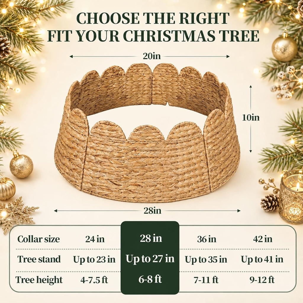 Christmas Tree Collar, 28" Woven Hyacinth Tree Base Cover with Cord Cut-Out