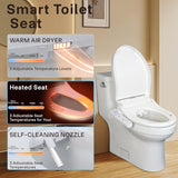 Electric Bidet Toilet Seat with Dual Control (Side Panel & Remote), Warm Water Wash, Heated Seat, Warm Air Dryer, LED Night Light, Fits Existing Toilets