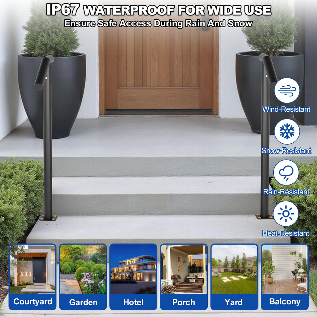 1-2 Step Single Post Handrail-Outdoor Stair Rail- Single Post Wrought Iron Handrail with DIY Tool Kit, 38" H Black