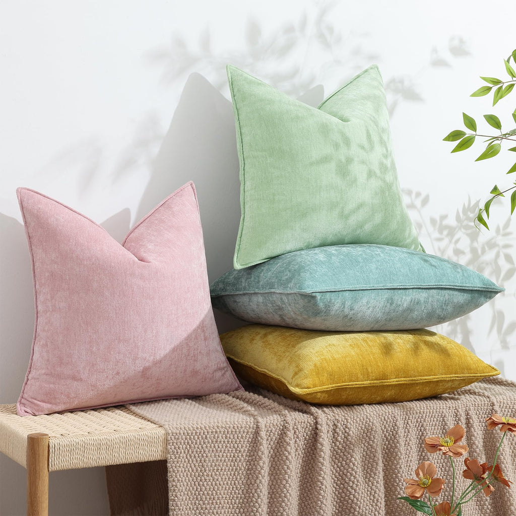 Chenille Blush Pink Velvet Throw Pillow Covers 24x24 Set of 2