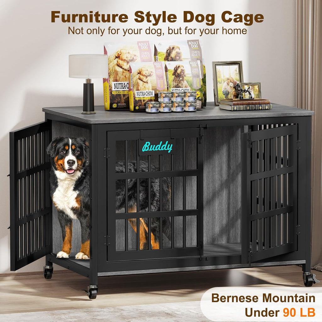 Heavy Duty Dog Crate Furniture on Lockable Wheels