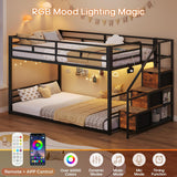 Low Bunk Bed Twin Over Twin with Storage Staircase, Drawers & Shelves