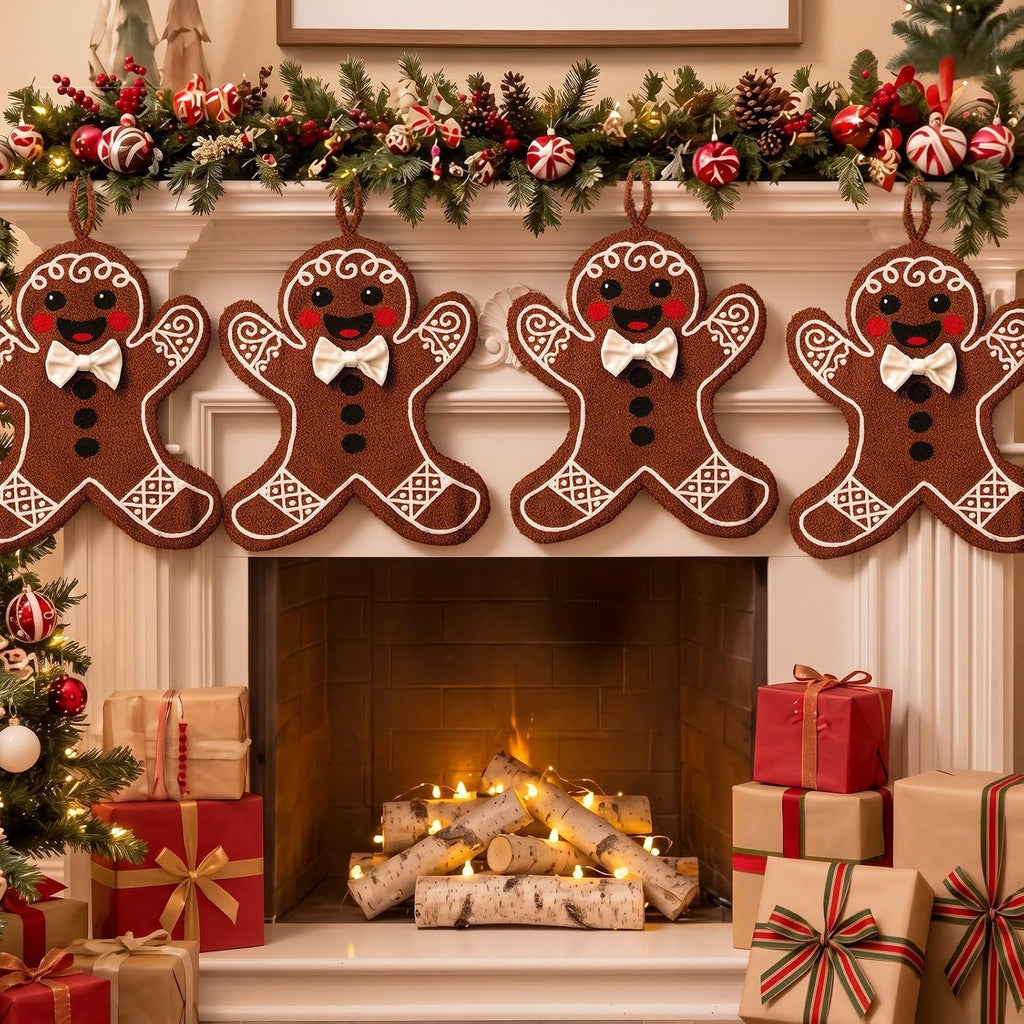 4Pcs 18'' Gingerbread Christmas Stocking Teddy Fleece Xmas Stocking