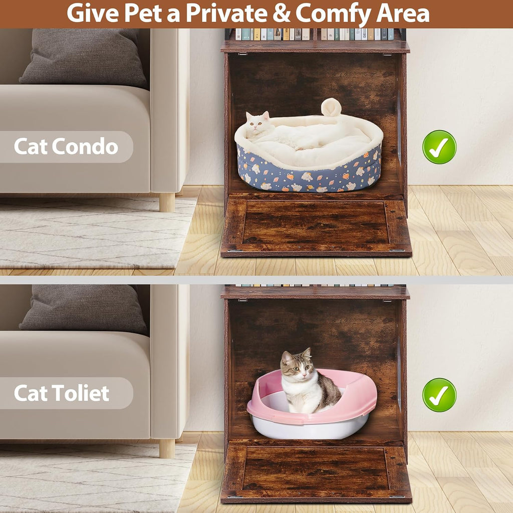 2-in-1 Cat Litter Box Enclosure with Storage Shelves, Hidden Cat Litter Box Enclosure Furniture with Entrance (Rustic