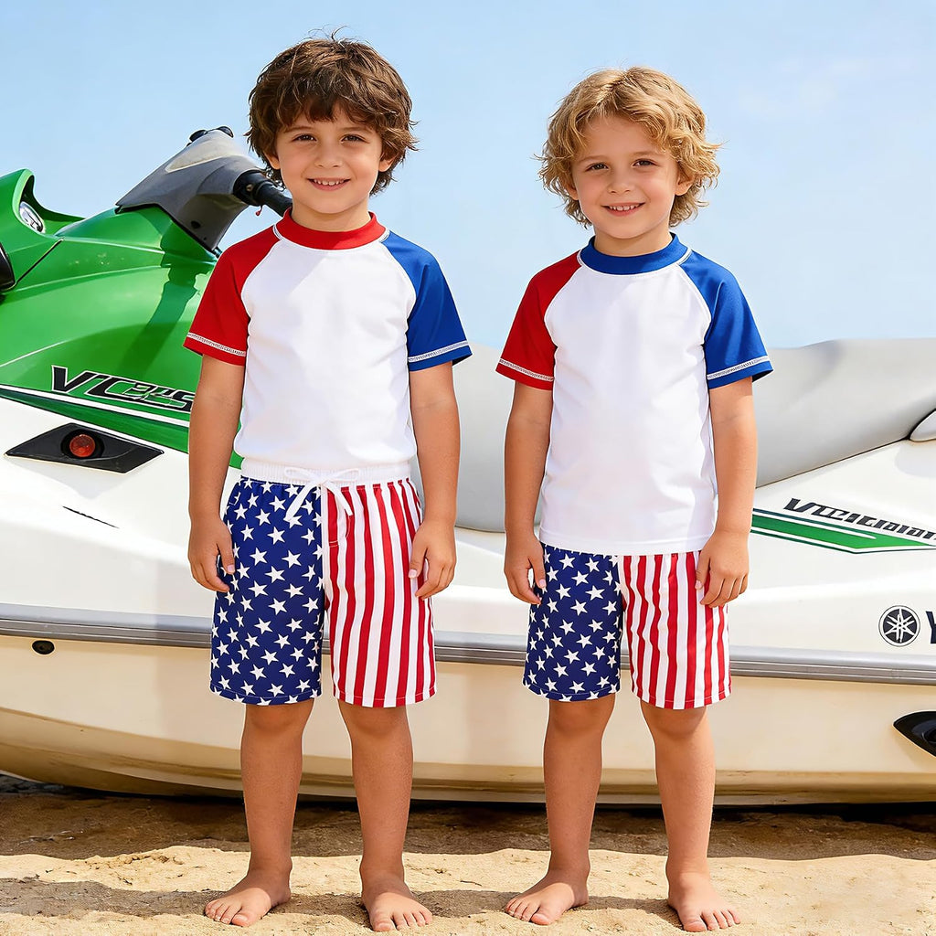 Boys Funny Print Swim Trunks with Anti-Chafe Mesh Lining