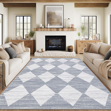 Washable Area Rug, Geometric Checkered Carpet, Neutral Soft Nursery Area Rug, Non Slip Stain Resistant