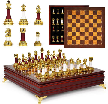 15-Inch Large Chess Set for Adults and Kids - Weighted Zinc Alloy & Acrylic Chess Pieces with Wooden Chess Board