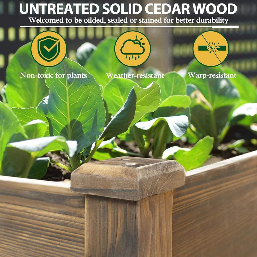 48x24x33in Cedar Raised Garden Bed, Planter Raised Beds with Lockable Wheels, Storage Shelf, Raised Garden Beds