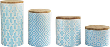 Kitchen Ceramic Canister Set Arabesque w/Airtight Lid - Set of 4