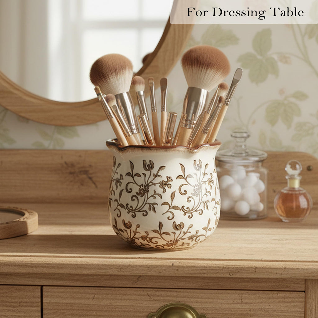 5.75" H Brown Wide Cooking Utensil Holder Counter, Modern Farmhouse Rustic Utensil Holder and Crock Home Kitchen
